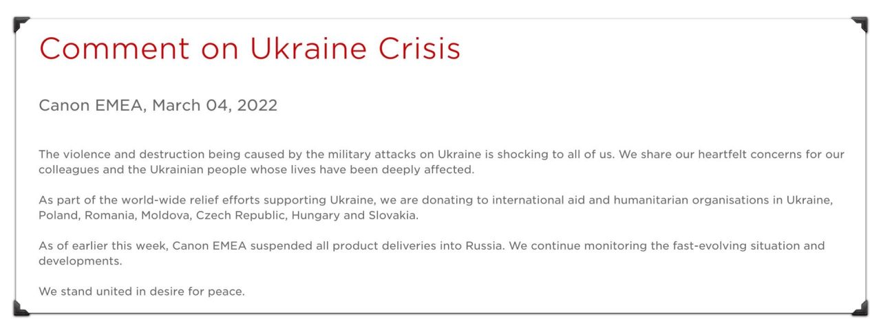 Commentaire de Canon sur la crise ukrainienne