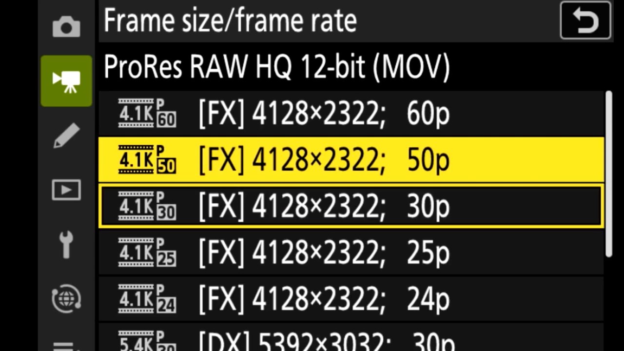 Options Nikon Z9 ProRes RAW.